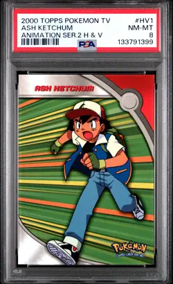 2000 TOPPS POKEMON TV ANIMATION SER 2 HEROES & VILLAINS #HV1 ASH KETCHUM PSA 8 - Image 1