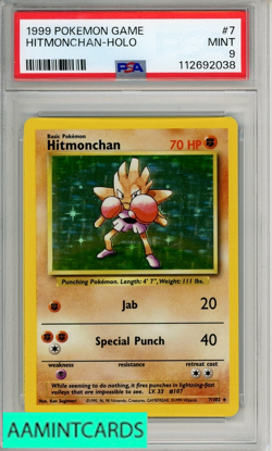 1999 POKEMON GAME HITMONCHAN-HOLO #7 PSA 9 MINT - Image 1