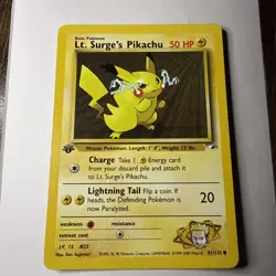 Lt. Surge’s Pikachu 1st Ed Gym Heroes 81/132 WOTC Vintage Pokemon HP Crease - Image 1