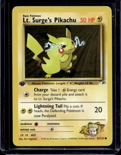 Lt. Surge’s Pikachu 1st Edition 81/132 Gym Heroes WOTC Pokemon 2000 - Image 1