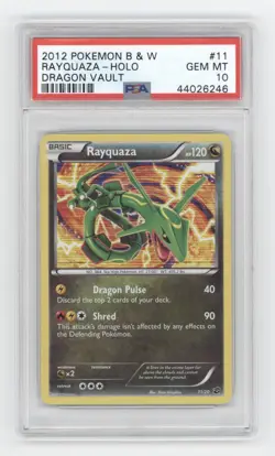 2012 POKEMON BLACK & WHITE DRAGON VAULT RAYQUAZA HOLO 11/20 PSA 10 Q1887 - Image 1