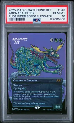 2025 MTG AETHERDRIFT RUDE RIDER BORDERLESS-FOIL #343 AGONASAUR REX PSA 10 - Image 1