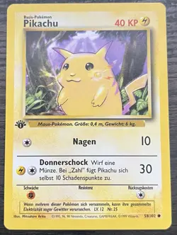GERMAN Pikachu 1st Edition Pokemon TCG WOTC Base Set 58/102 MINT NM - Image 1