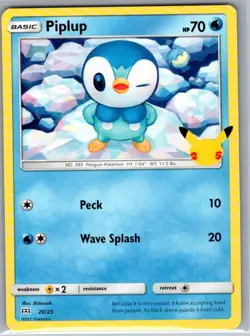Piplup - 20/25 Non Holo McDonald's 25th Anniversary Promos - Pokemon Card - NM - Image 1