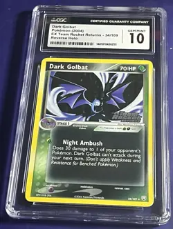 CGC 10 Dark Golbat 34/109 EX Team Rocket Returns Reverse Holo Pokemon 2004 - Image 1