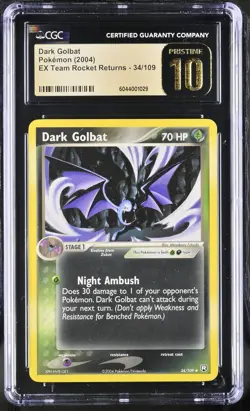 CGC 10 PRISTINE Dark Golbat 2004 EX Team Rocket Returns 34/109 Pokemon Card - Image 1