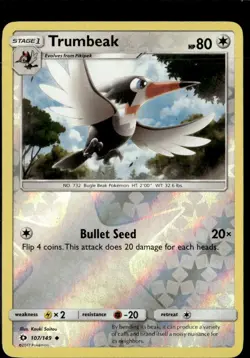 Pokemon Trumbeak 107/149 Sun Moon Base Set Reverse Holo Uncommon 2 Card Lot - Image 1