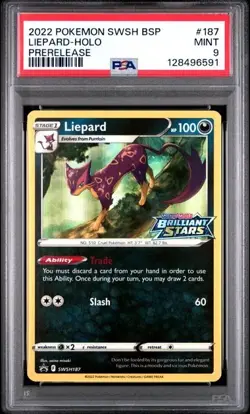 2022 POKEMON SWSH BLACK STAR PROMO #187 LIEPARD HOLO PRERELEASE PSA MINT 9'S - Image 1