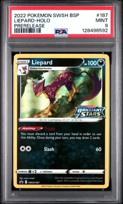 2022 POKEMON SWSH BLACK STAR PROMO #187 LIEPARD HOLO PRERELEASE PSA MINT 9'S - Image 3