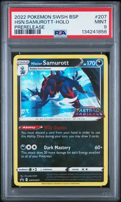 2022 POKEMON SWSH BLACK STAR PROMO PRERELEASE #207 HISUIAN SAMUROTT-HOLO PSA 9 - Image 1