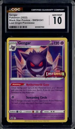 2022 Pokemon Black Star Promos SWSH241 Gengar Lost Origin Prerelease CGC 10 - Image 1