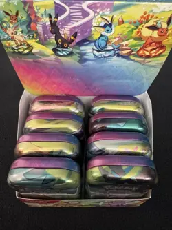 Pokemon Prismatic Evolutions Mini Tin Display Box (8 Tins) New / Factory Sealed - Image 2