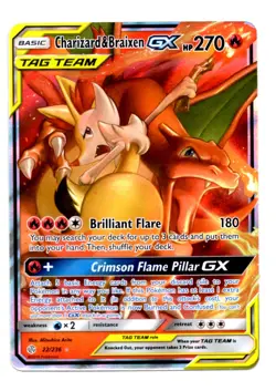 Pokemon SM Cosmic Eclipse Charizard & Braixen GX Tag Team Holo 22/236 Full Art - Image 1