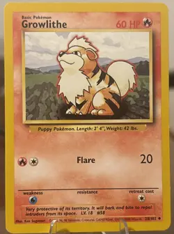 Pokemon TCG Growlithe Base Set 28/102 1999-2000 UK 4th Print Wizards NM - Image 1