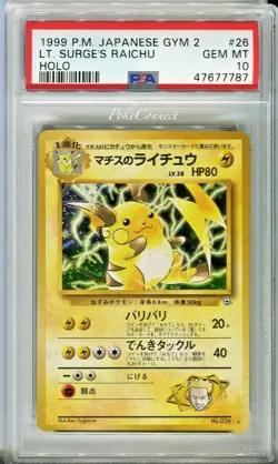 PSA 10 GEM MINT Pokemon Lt. Surge's Raichu Japanese Gym 2 #26 1999 Gym Challenge - Image 1