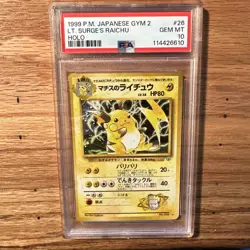 PSA 10 1999 Pokemon Japanese gym 2 Lt. Surge’s Raichu Holo - Image 3