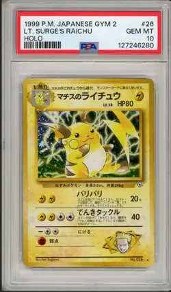 1999 Pokemon Japanese Gym 2 Lt. Surge's Raichu Holo #26 PSA 10 - Image 1