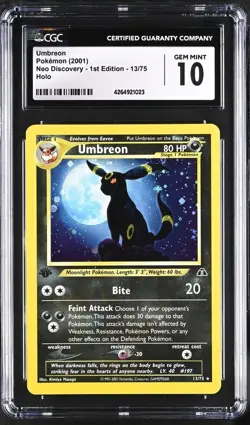 Pokemon Neo Discovery 1st Edition Umbreon Card 13/75 Holo CGC 10 Gem Mint - Image 1
