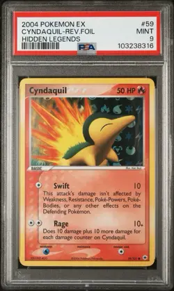 Cyndaquil 59/101 Pokemon Card Ex Hidden Legends Reverse Holo PSA 9 MINT - Image 1