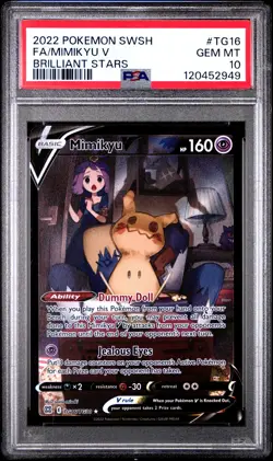 2022 POKEMON SWORD & SHIELD BRILLIANT STARS #TG16 FULL ART/MIMIKYU V PSA 10 - Image 1