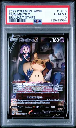 2022 POKEMON SWORD & SHIELD BRILLIANT STARS #TG16 FULL ART/MIMIKYU V PSA 10 - Image 1