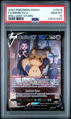 2022 POKEMON SWORD & SHIELD BRILLIANT STARS #TG16 FULL ART/MIMIKYU V PSA 10 - Image 1