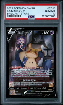 2022 POKEMON SWORD & SHIELD BRILLIANT STARS #TG16 FULL ART/MIMIKYU V PSA 10 - Image 1