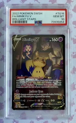 2022 POKEMON SWORD & SHIELD BRILLIANT STARS #TG16 FULL ART/MIMIKYU V PSA 10 GEM - Image 1