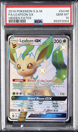 2019 POKEMON SUN & MOON HIDDEN FATES #SV46 FULL ART/LEAFEON GX PSA 10 - Image 1