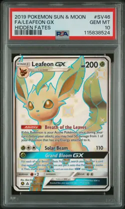 2019 POKEMON SUN & MOON HIDDEN FATES #SV46 FULL ART/LEAFEON GX PSA 10 - Image 1