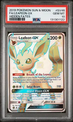 2019 POKEMON SUN & MOON HIDDEN FATES #SV46 FULL ART/LEAFEON GX PSA 10 - Image 1