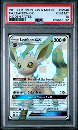 2019 POKEMON SUN & MOON HIDDEN FATES #SV46 FULL ART/LEAFEON GX PSA 10 - Image 1