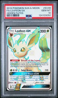 2019 POKEMON SUN & MOON HIDDEN FATES #SV46 FULL ART/LEAFEON GX PSA 10 - Image 1