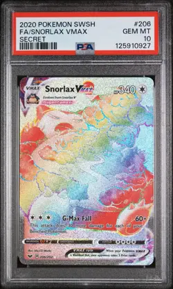 Pokemon 2020 Snorlax VMAX Secret Rare 206/202 SWSH01 Full Art Holo PSA 10 - Image 1