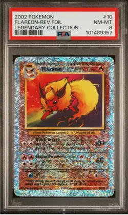 PSA 8 Mint Flareon 10/110 Legendary Collection Foil Reverse Holo Vintage Pokemon - Image 1