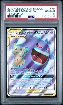 2019 POKEMON SUN & MOON TEAM UP #164 FULL ART/GENGAR & MIMIKYU GX PSA 10 - Image 1