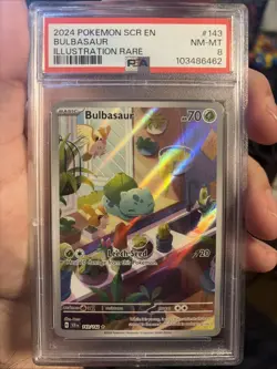 Pokemon TCG Bulbasaur Holo Card 143 Stellar Crown Illustration PSA 8 - Image 1
