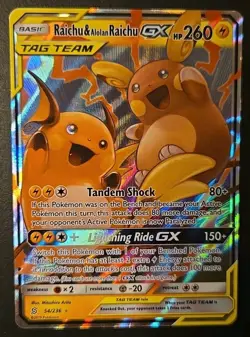 Pokemon TCG Raichu & Alolan Raichu GX 54/236 Sm-Unified Minds Holo - Image 1