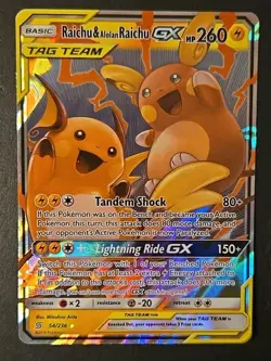 Pokemon TCG Raichu & Alolan Raichu GX 54/236 Sm-Unified Minds Holo - Image 2