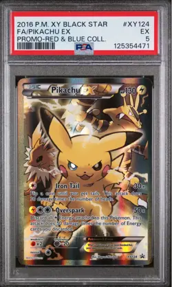 Pokemon Pikachu 2016 XY Black Star XY124 Promo Red & Blue Coll EX Full Art PSA 5 - Image 1