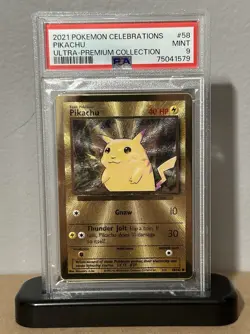 Pokemon PSA 9 Mint Pikachu 58/102 Gold Metal Celebrations UPC - Image 1