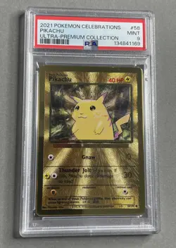 Pokemon PSA 9 Mint Pikachu 58/102 Gold Metal Celebrations UPC - Image 1