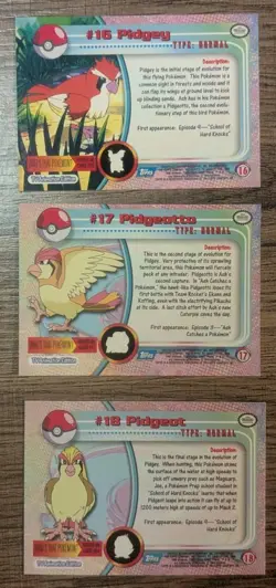 Topps Pokemon 1999 Tv Animation Blue Label 16 Pidgey 17 Pigeotto 18 Pidgeot Foil - Image 5