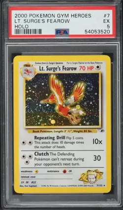 2000 POKEMON GYM HEROES HOLO #7 LT. SURGE'S FEAROW PSA 5 - Image 1