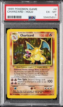 1999 POKEMON BASE SET UNLIMITED #4 CHARIZARD-HOLO PSA 6 - Image 1
