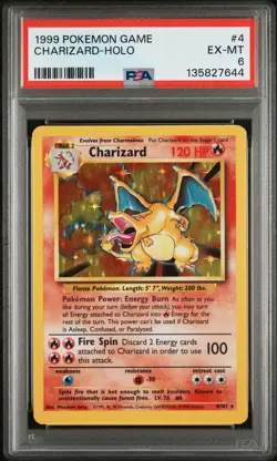 1999 POKEMON BASE SET UNLIMITED #4 CHARIZARD-HOLO PSA 6 - Image 1