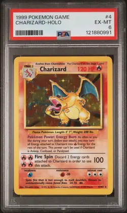 1999 POKEMON BASE SET UNLIMITED #4 CHARIZARD-HOLO PSA 6 - Image 1