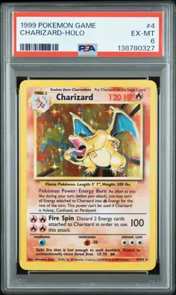 1999 POKEMON BASE SET UNLIMITED #4 CHARIZARD-HOLO PSA 6 - Image 1