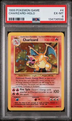 1999 POKEMON BASE SET UNLIMITED #4 CHARIZARD-HOLO PSA 6 - Image 1
