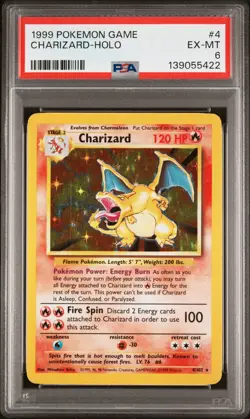 1999 POKEMON BASE SET UNLIMITED #4 CHARIZARD-HOLO PSA 6 - Image 1